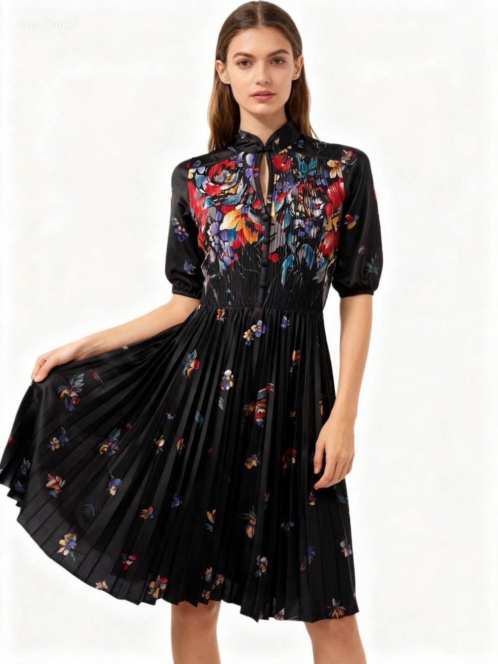 Vintage 70s QR Black Floral dress